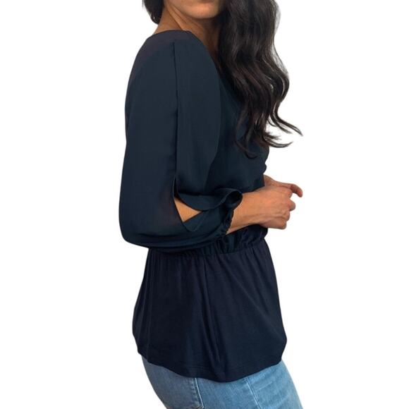 Deletta Navy Blue Ruffle Blouse - Picture 5 of 7